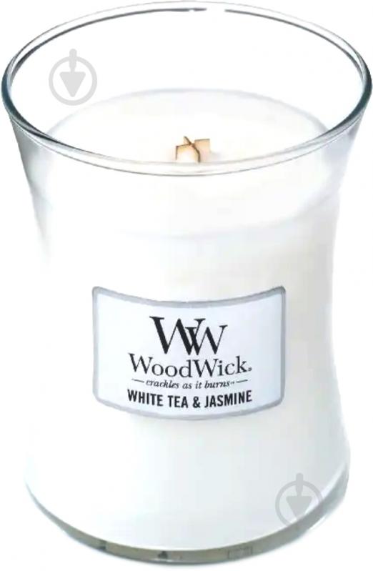 Свеча ароматическая Woodwick medium white tea & jasmine 275г - фото 1