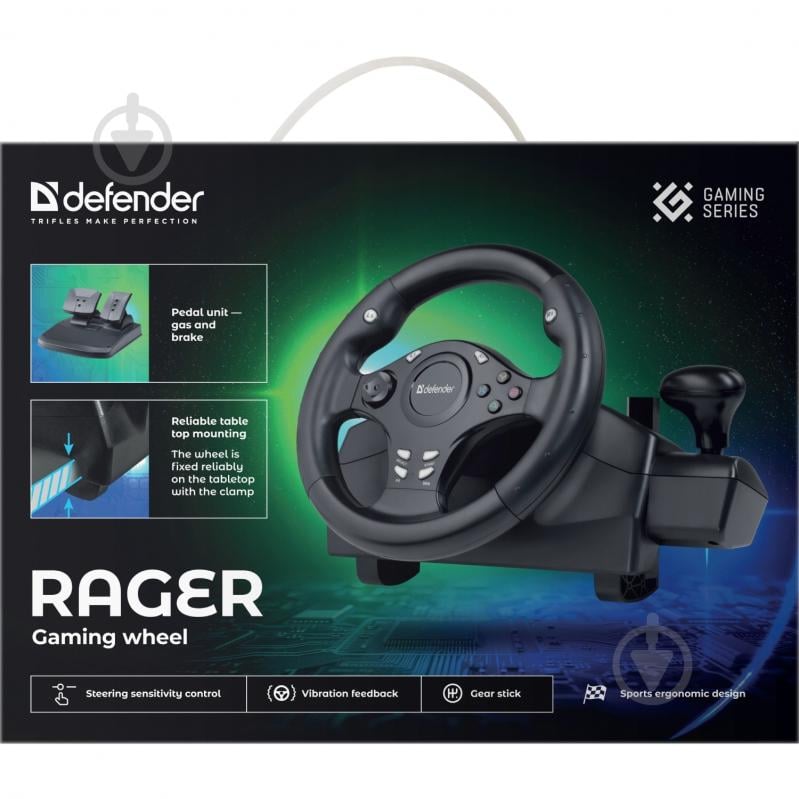 Игровой руль Defender Rager PC/PS/Xbox/Switch черное - фото 7 Игровой руль Defender Rager PC/PS/Xbox/Switch черное - фото 7