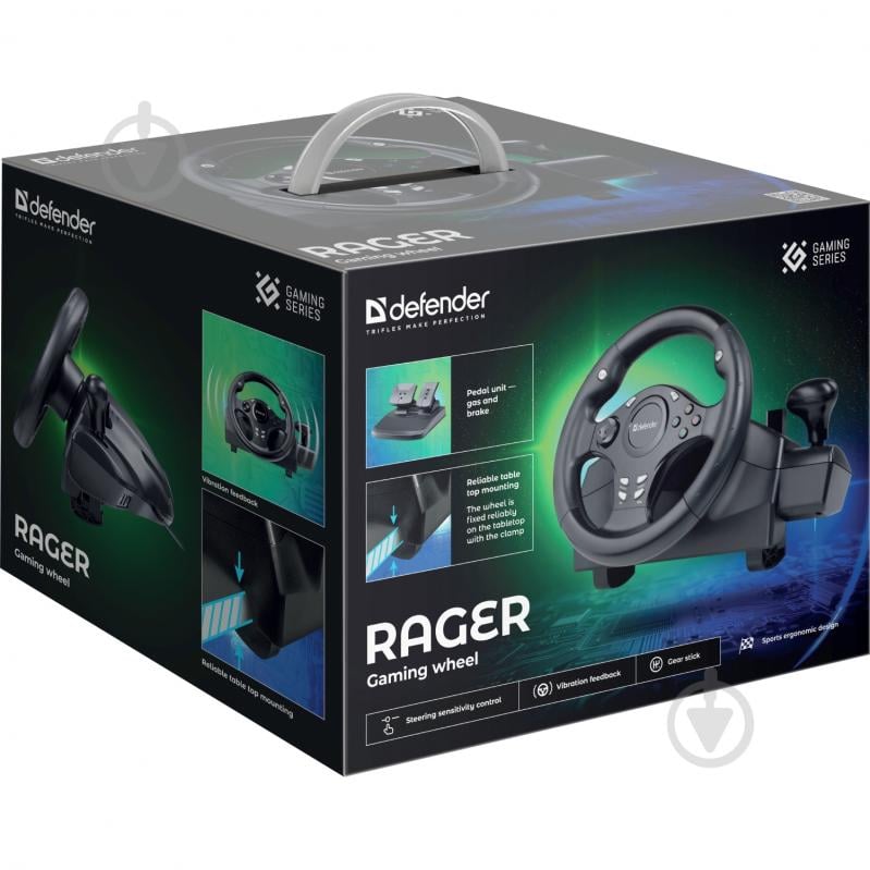 Игровой руль Defender Rager PC/PS/Xbox/Switch черное - фото 8 Игровой руль Defender Rager PC/PS/Xbox/Switch черное - фото 8