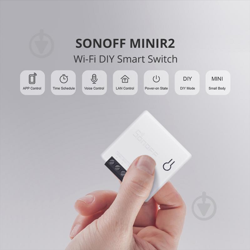 Контроллер умного дома 1-канальный переключатель Sonoff WiFi MINIR2, 2200W белый - фото 7