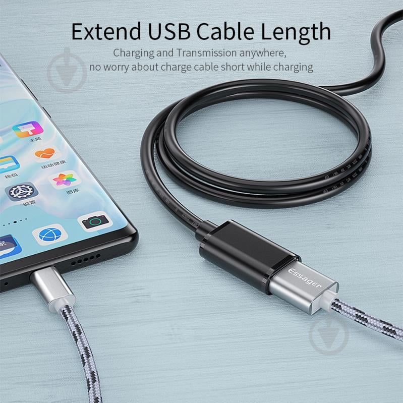 Подовжувач Essager USB Extension Cable USB 3.0 Male to Female 2 м чорний (EXCAM-YTC01) - фото 2