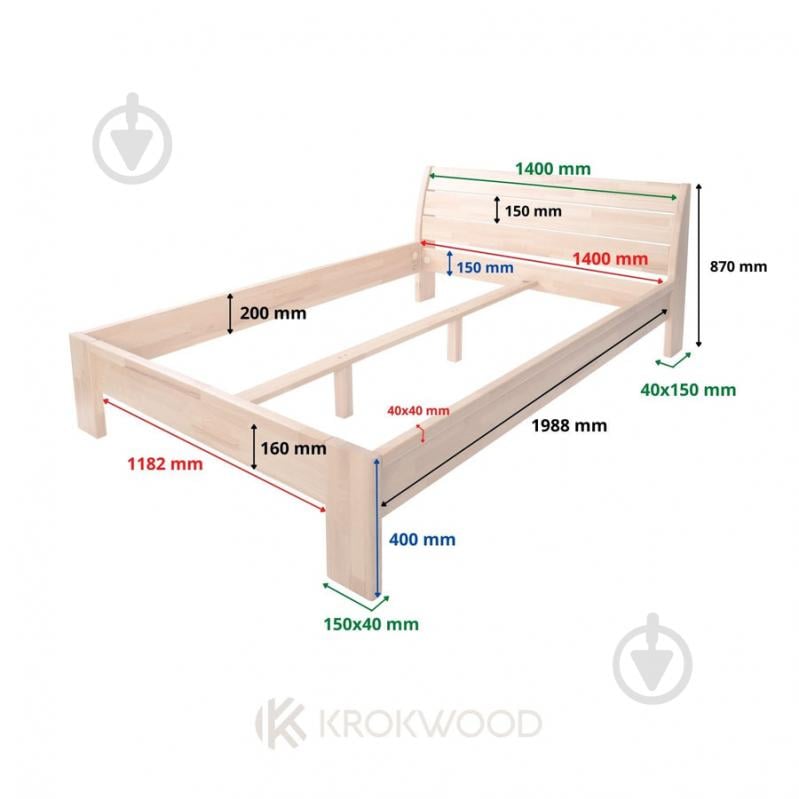 Кровать KROKWOOD Alisa 1,0 с ламелями 100x200 см бук - фото 2