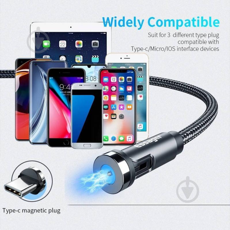 Кабель Essager Victron 540 Rotate Magnetic USB Cable TypeC 1 м чорний (EXCCXT-WC0G) - фото 7