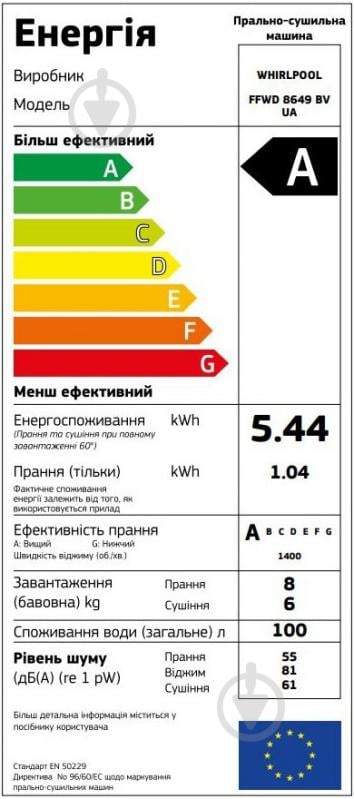 Пральна машина із сушкою Whirlpool FFWD8649BVUA - фото 7