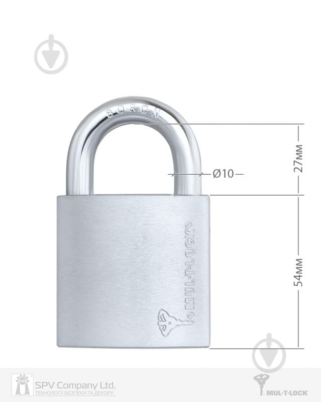 Замок навесной Mul-T-Lock G55 Integrator 2KEY 27x10 мм открытый (амбарный) - фото 4