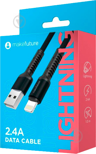 Кабель MakeFuture Lightning – USB 1 м чорний (MCB-LD1GR) (2.4A) Denim Grey - фото 2