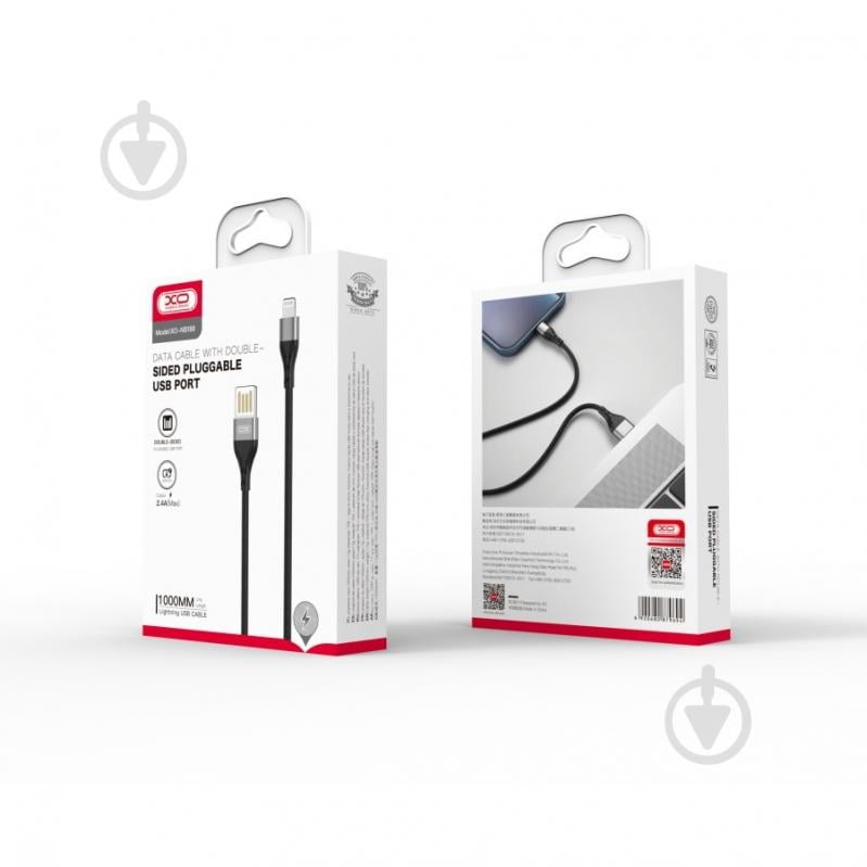 Кабель Xo NB188 2.4A Double-Sided Pluggable USB Cable for Lightning 1 м black (6920680879694) - фото 2