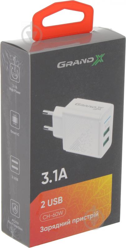 Зарядний пристрій Grand-X CH-60W 2USB 5V 3,1A White - фото 5