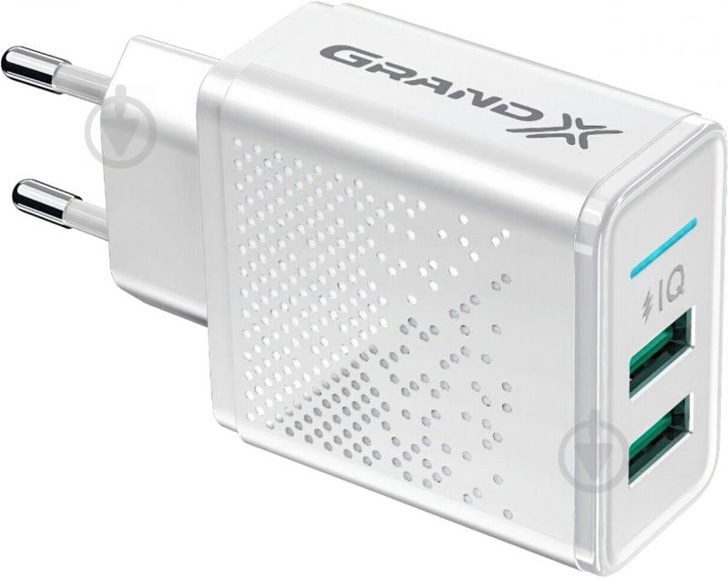 Зарядний пристрій Grand-X CH-60W 2USB 5V 3,1A White - фото 1