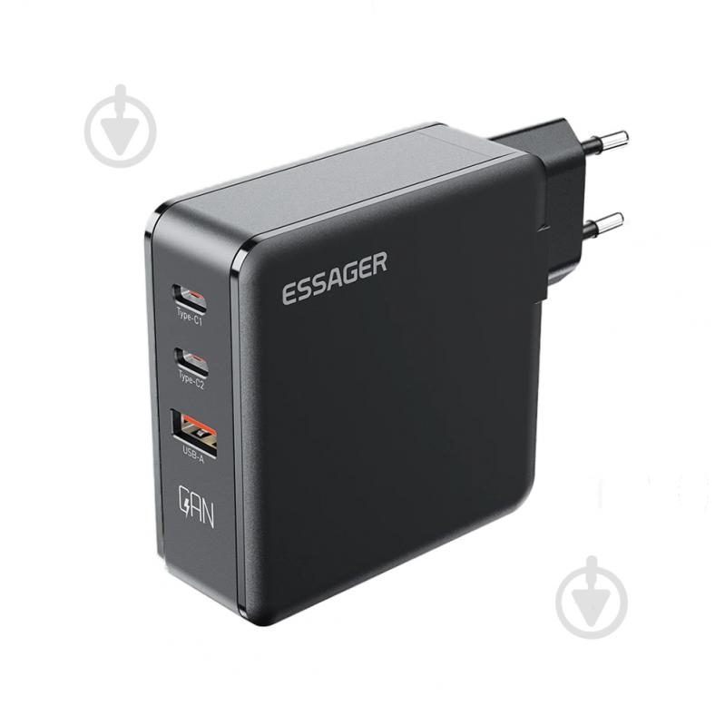 Зарядний пристрій Essager Advance 140W GaN Travel Charger 2 C + USB A EU Black (ECT2CA-ZCB01-Z) - фото 1