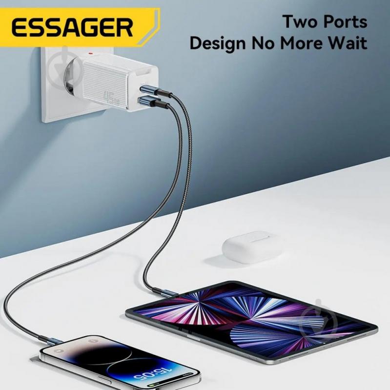 Зарядний пристрій Essager Мережевий зарядний пристрій ESSAGER ZhiQi 45W Gallium nitride Travel Charge U - фото 4