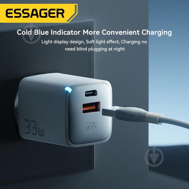 Зарядний пристрій Essager Мережевий зарядний пристрій ESSAGER PoleStar GaN 33W Travel Phone Charger USB A - фото 6