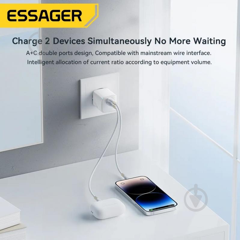 Зарядний пристрій Essager Мережевий зарядний пристрій ESSAGER PoleStar GaN 33W Travel Phone Charger USB A - фото 5