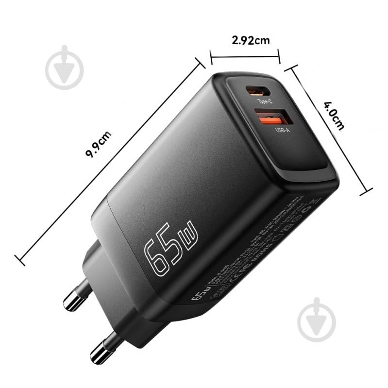 Зарядное устройство Essager Сетевое зарядное устройств Essager Ruiy 65W GaN Charger-Dual Ports Travel Charger C+A Black (ECTAC-RYB01-Z) - фото 9