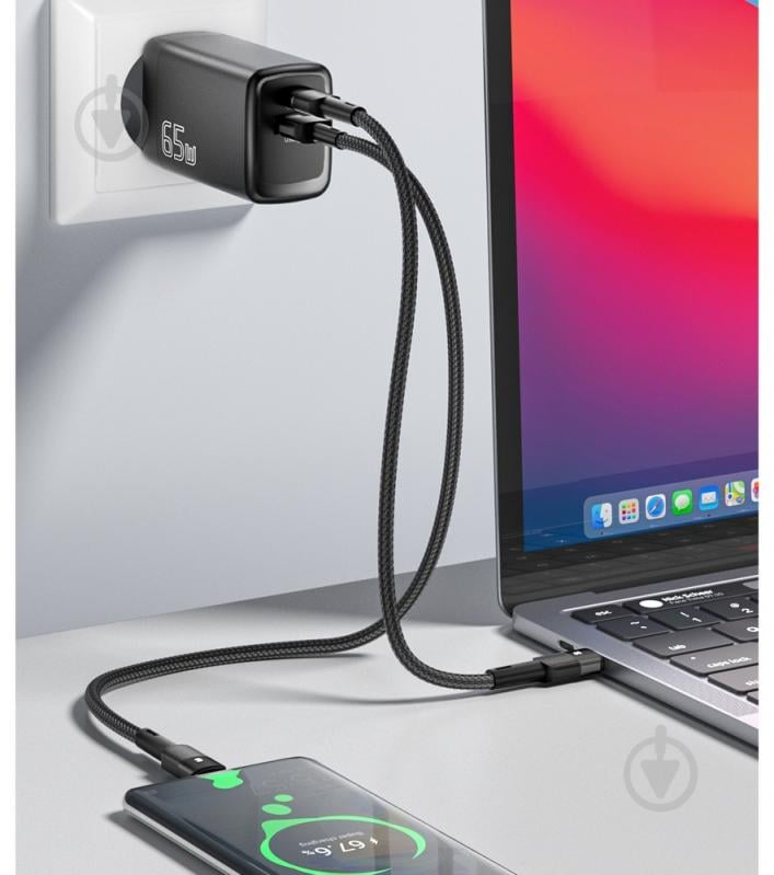 Зарядное устройство Essager Сетевое зарядное устройств Essager Ruiy 65W GaN Charger-Dual Ports Travel Charger C+A Black (ECTAC-RYB01-Z) - фото 7