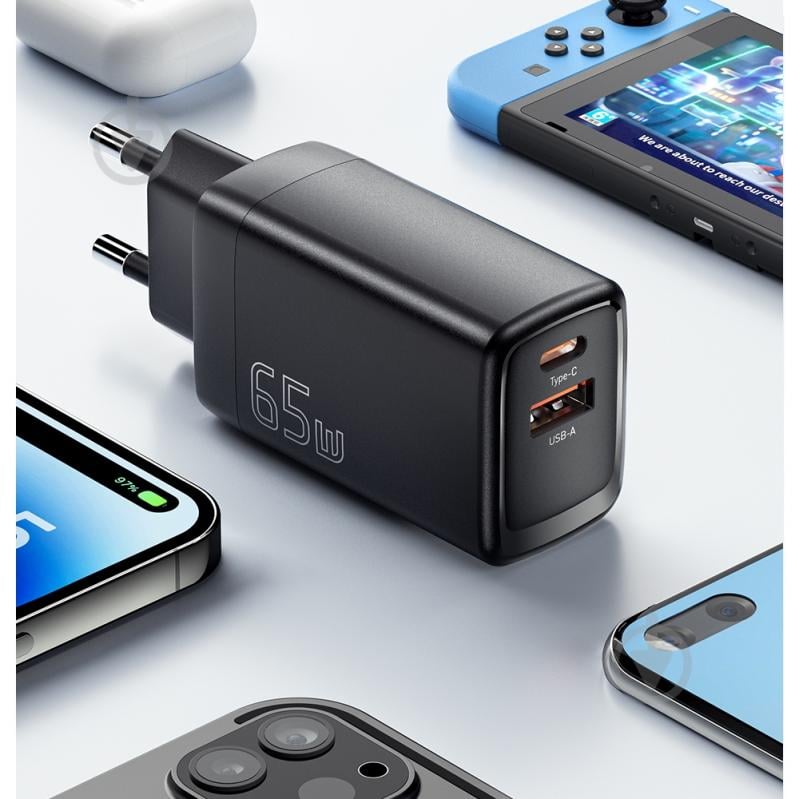 Зарядное устройство Essager Сетевое зарядное устройств Essager Ruiy 65W GaN Charger-Dual Ports Travel Charger C+A Black (ECTAC-RYB01-Z) - фото 4