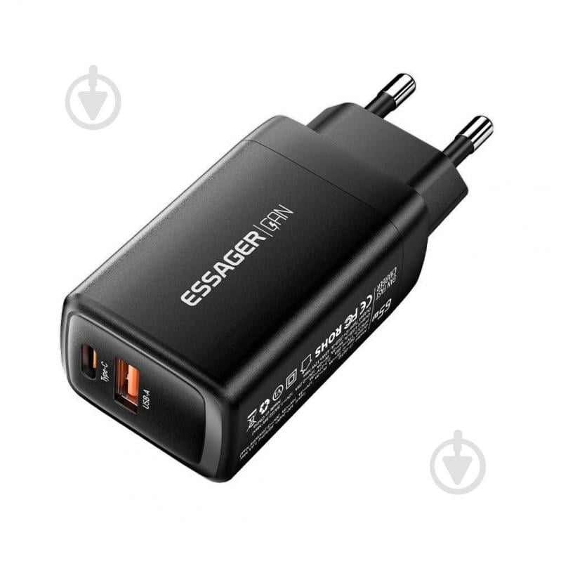 Зарядное устройство Essager Сетевое зарядное устройств Essager Ruiy 65W GaN Charger-Dual Ports Travel Charger C+A Black (ECTAC-RYB01-Z) - фото 3