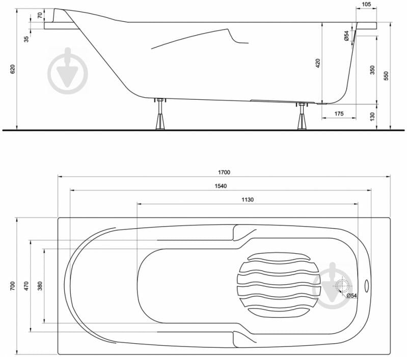 Ванна акрилова Kolo Diuna XWP3170000 170х70 см - фото 3