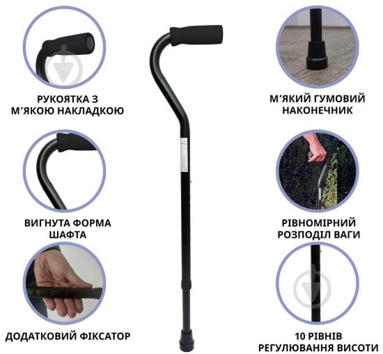 Трость телескопическая 10100/C/E/BL 10100/C/E/BL черный - фото 4