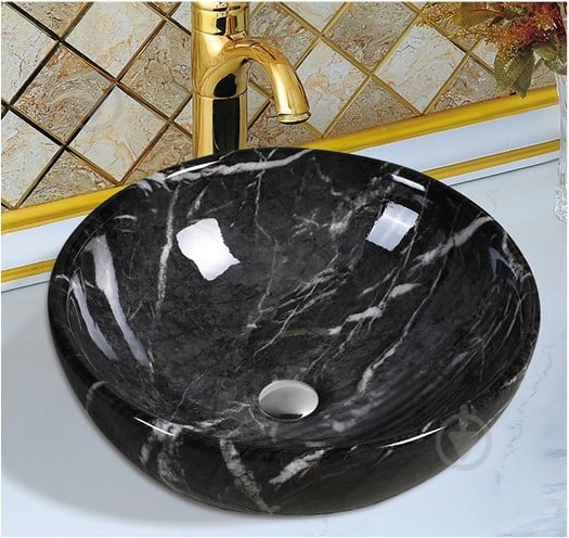 Умывальник-чаша Sant Valentines Marble obelisk черный мрамор 42х42 см - фото 1