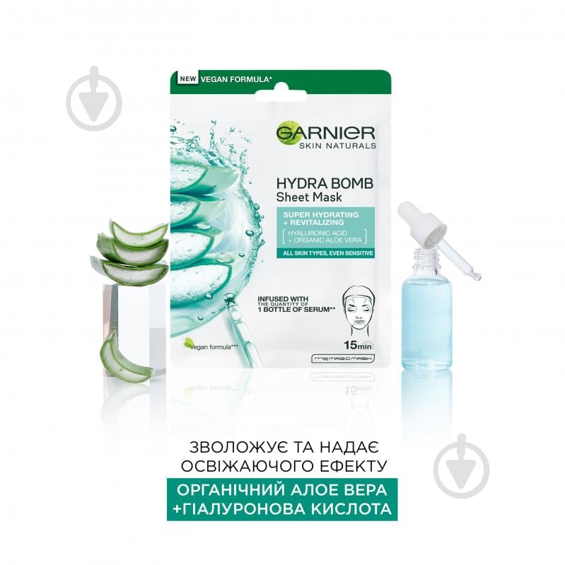 Маска для обличчя Garnier Skin Naturals Гіалуронова тканинна з алое вера 32 г - фото 3