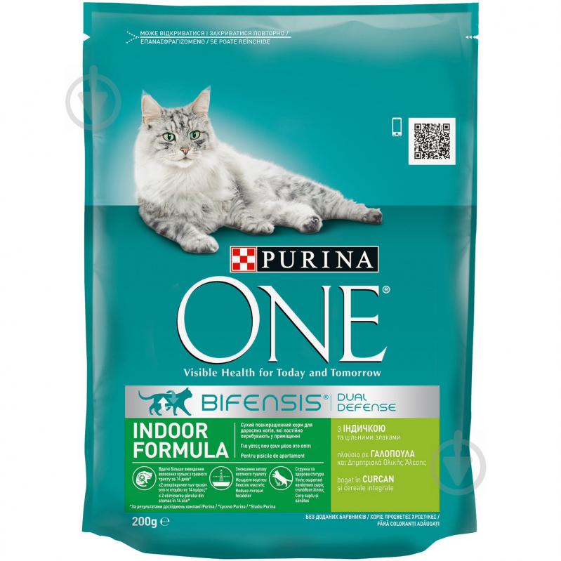 Корм сухой для котов Purina One Indoor Formula с индейкой и цельными злаками 200 г - фото 1