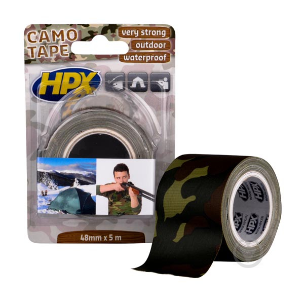 Камуфляжная армированная лента HPX Camo 50 мм 0,3 мм 5 м хаки - фото 1