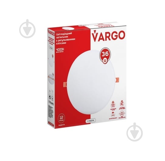 Светильник светодиодный встраиваемый VARGO круг 36 Вт 4000 К белый 118378 - фото 4 Светильник светодиодный встраиваемый VARGO круг 36 Вт 4000 К белый 118378 - фото 4