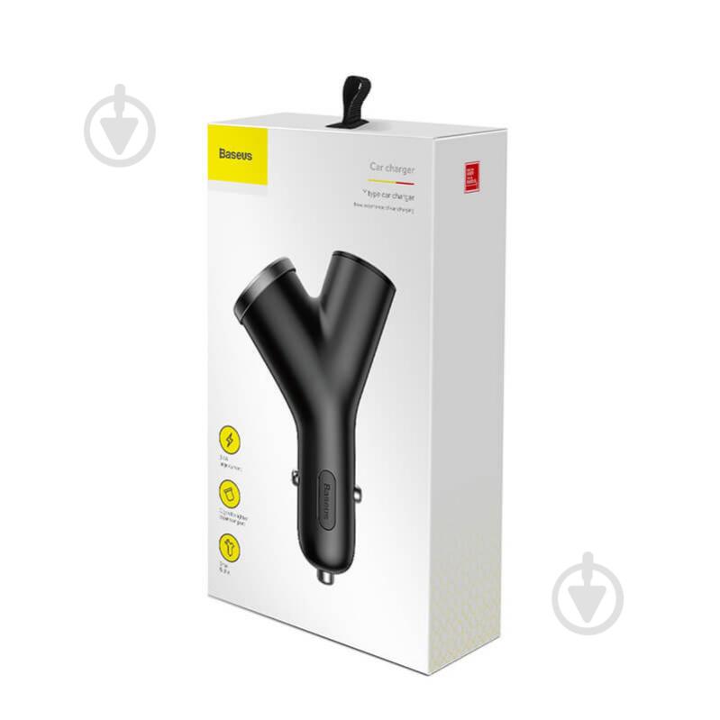 Автомобільний зарядний пристрій BASEUS Y type dual USB+cigarette lighter extended car charger 3.1 A Black - фото 3