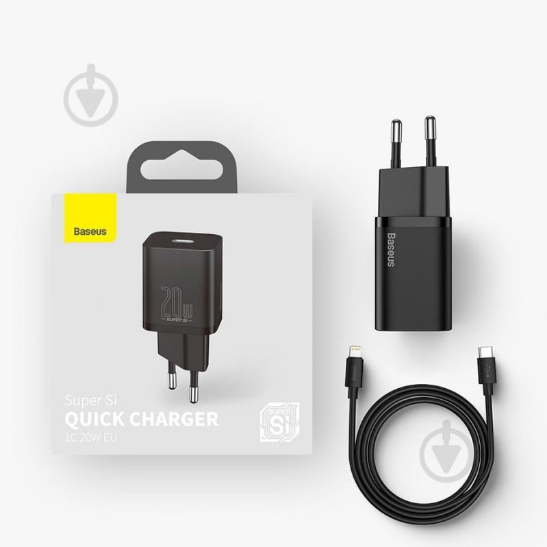 Сетевое зарядное устройство Super Si 1C 20W With Simple Wisdom Data Cable Type-C/iP 1m Black - фото 2