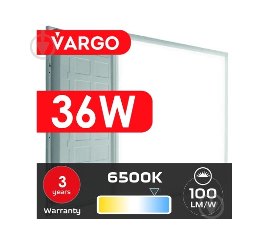 Светодиодная панель VARGO 36 Вт 6500 595х595 IP20 119468 - фото 3 Светодиодная панель VARGO 36 Вт 6500 595х595 IP20 119468 - фото 3