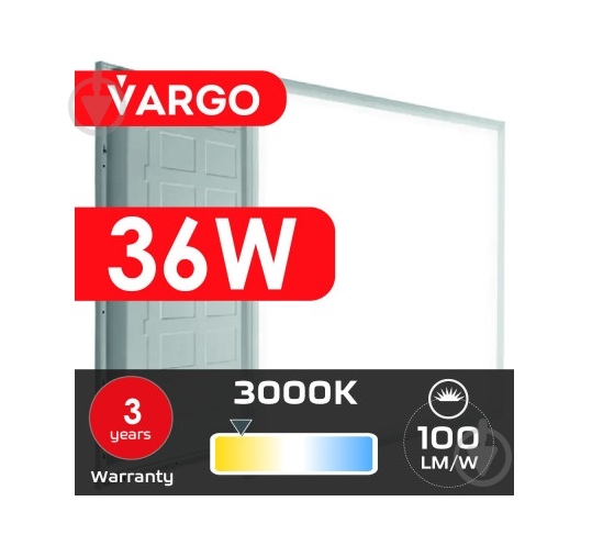 Светодиодная панель VARGO 36 Вт 3000 595х595 IP20 119465 - фото 2