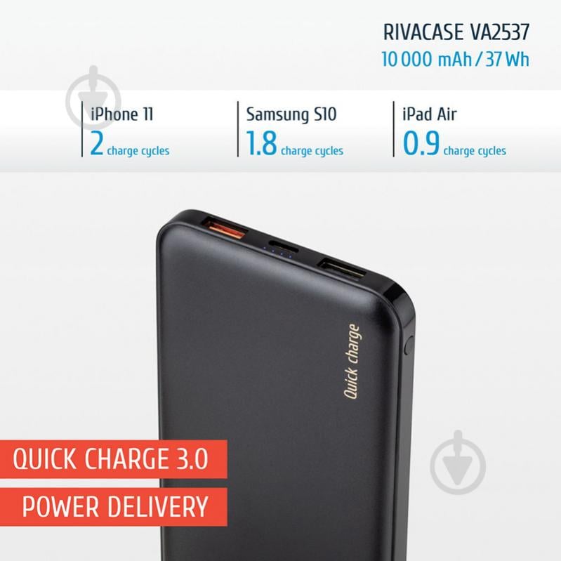 Повербанк RivaCase VA2537 QC/PD 10000 mAh black (PB930180) - фото 10