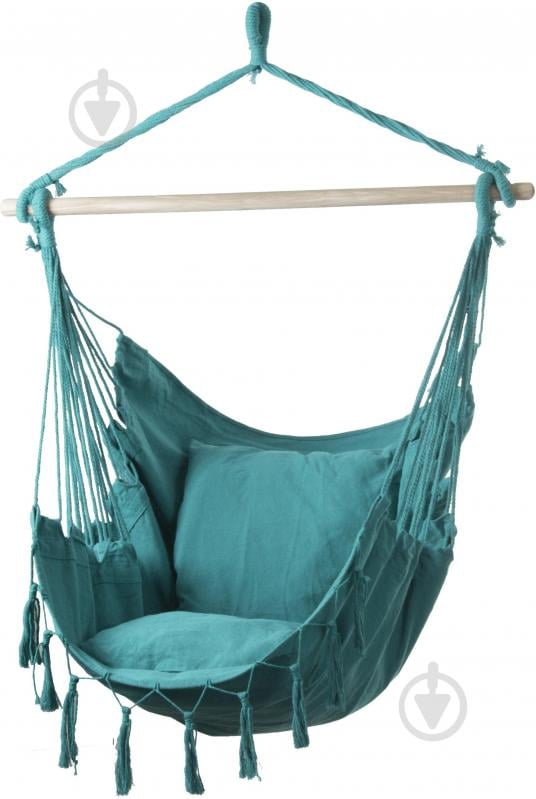 Кресло-гамак UP! (Underprice) с бахромой и подушками 130x100 см бирюзовый - фото 1