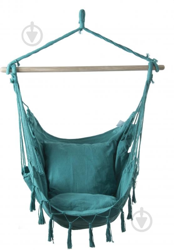Кресло-гамак UP! (Underprice) с бахромой и подушками 130x100 см бирюзовый - фото 2
