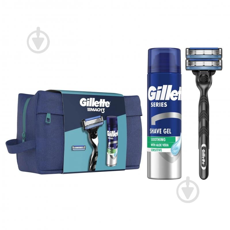 Подарунковий набір для чоловіків Gillette станок Gillette Mach 3 + Гель для гоління 200 мл - фото 1