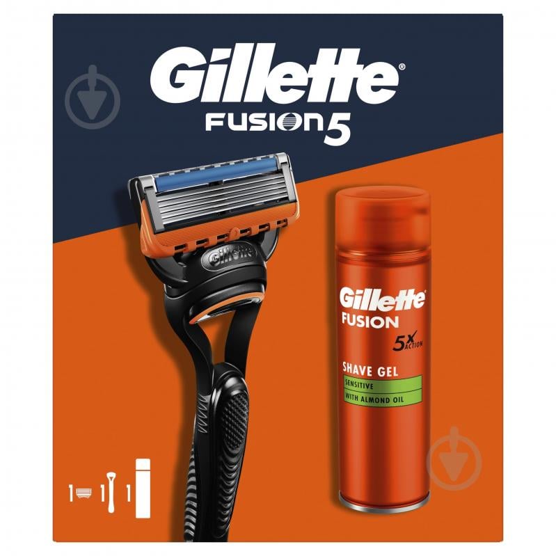 Подарунковий набір для чоловіків Gillette Fusion: Станок для гоління + Гель для гоління 200 мл - фото 2