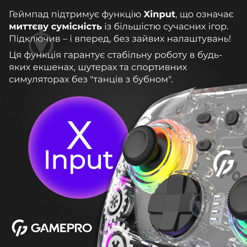 Геймпад беспроводной GamePro GPX13T 2.4G/BT 5.1/USB (Switch/PC/iOS/Android) RGB transparent - фото 11