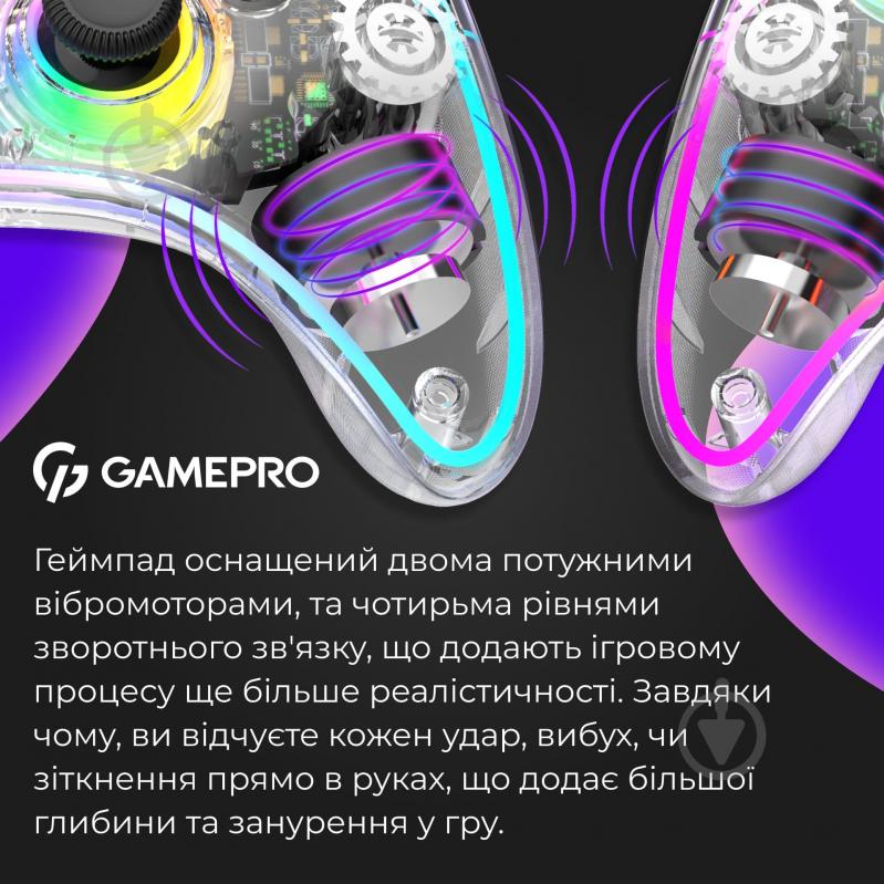 Геймпад беспроводной GamePro GPX13T 2.4G/BT 5.1/USB (Switch/PC/iOS/Android) RGB transparent - фото 13