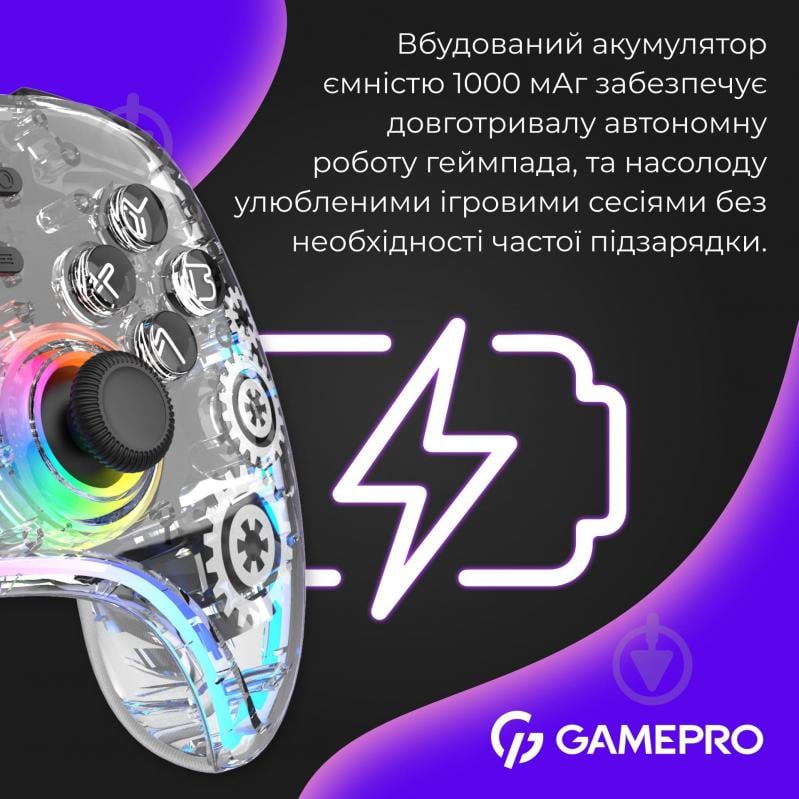 Геймпад беспроводной GamePro GPX13T 2.4G/BT 5.1/USB (Switch/PC/iOS/Android) RGB transparent - фото 14