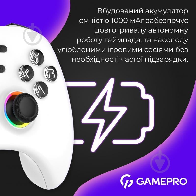Геймпад беспроводной GamePro GPX13W 2.4G/BT 5.1/USB (Switch/PC/iOS/Android) RGB White white - фото 13