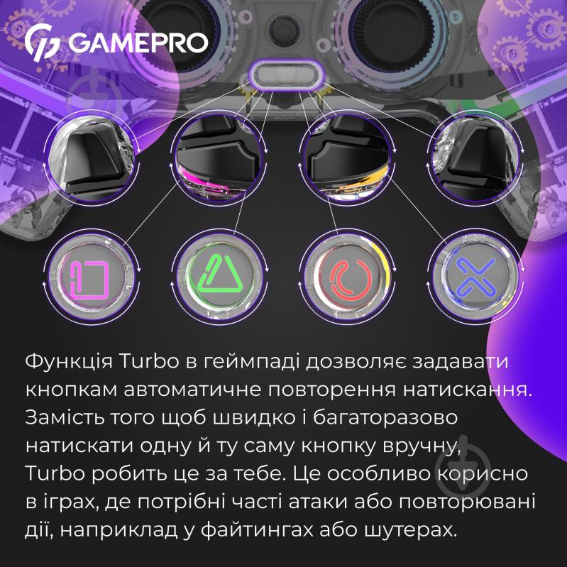 Геймпад бездротовий GamePro GPS13T BT 5.3/USB (PC/iOS/Android/PS3/PS4) RGB Transparent transparent - фото 10