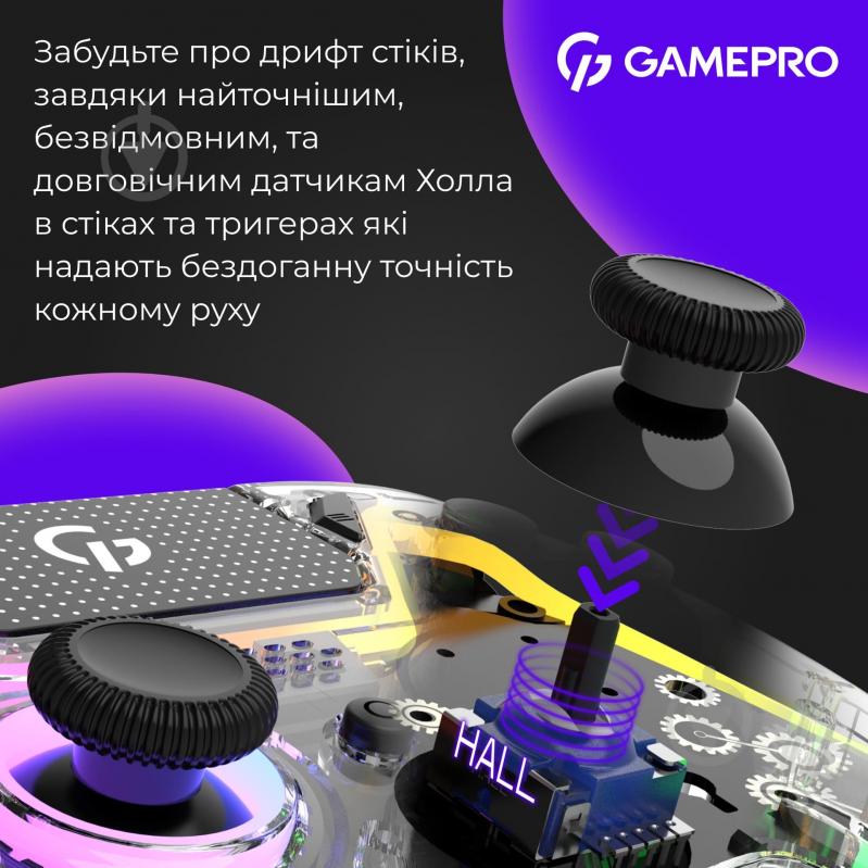 Геймпад бездротовий GamePro GPS13T BT 5.3/USB (PC/iOS/Android/PS3/PS4) RGB Transparent transparent - фото 4