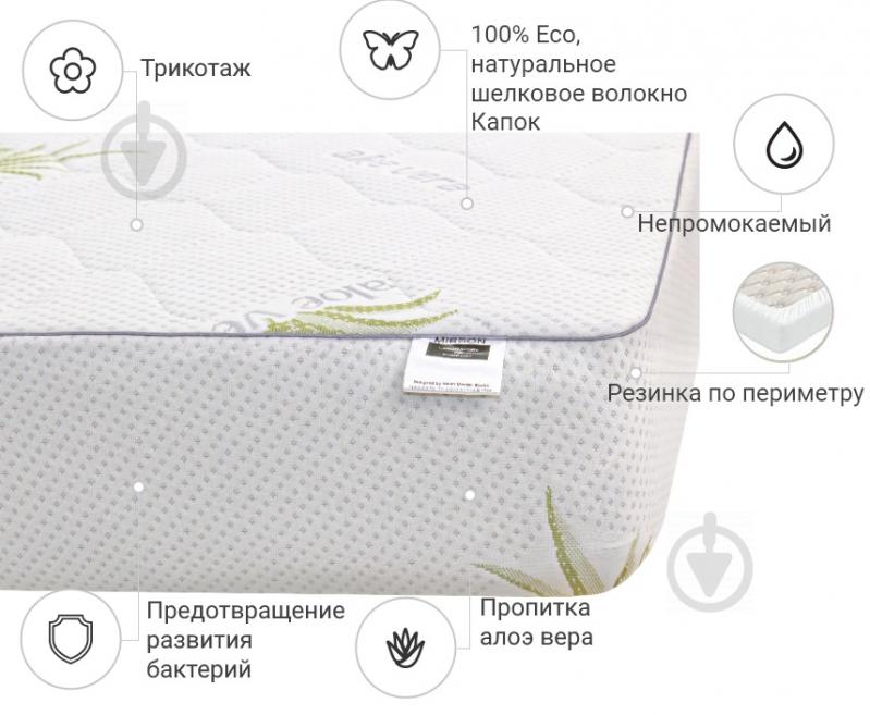 Наматрасник MirSon №1040 Alberto Silk Aloe Vera водонепроницаемый с резинкой по периметру 26х120x200 см 2200001506367 - фото 2