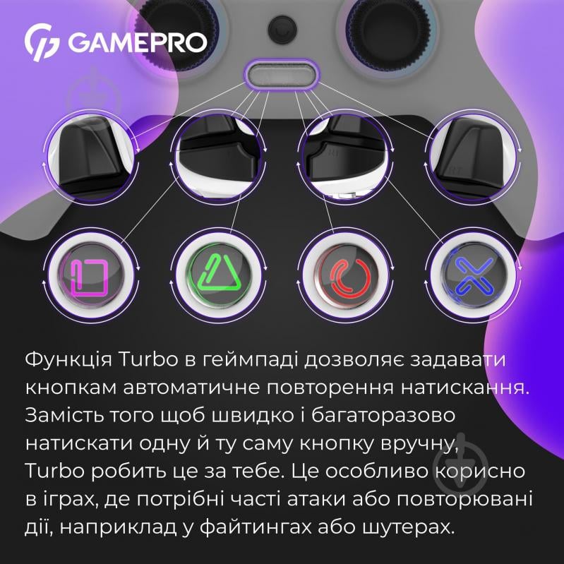 Геймпад бездротовий GamePro GPS13W BT 5.3/USB (PC/iOS/Android/PS3/PS4) RGB white - фото 10