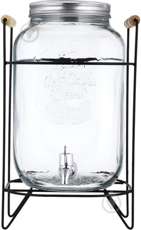 Емкость для напитков Water Drops 8 л с крышкой и краном на металлической подставке - фото 1