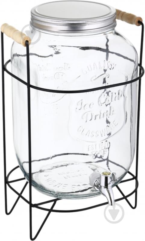 Емкость для напитков Water Drops 8 л с крышкой и краном на металлической подставке - фото 2