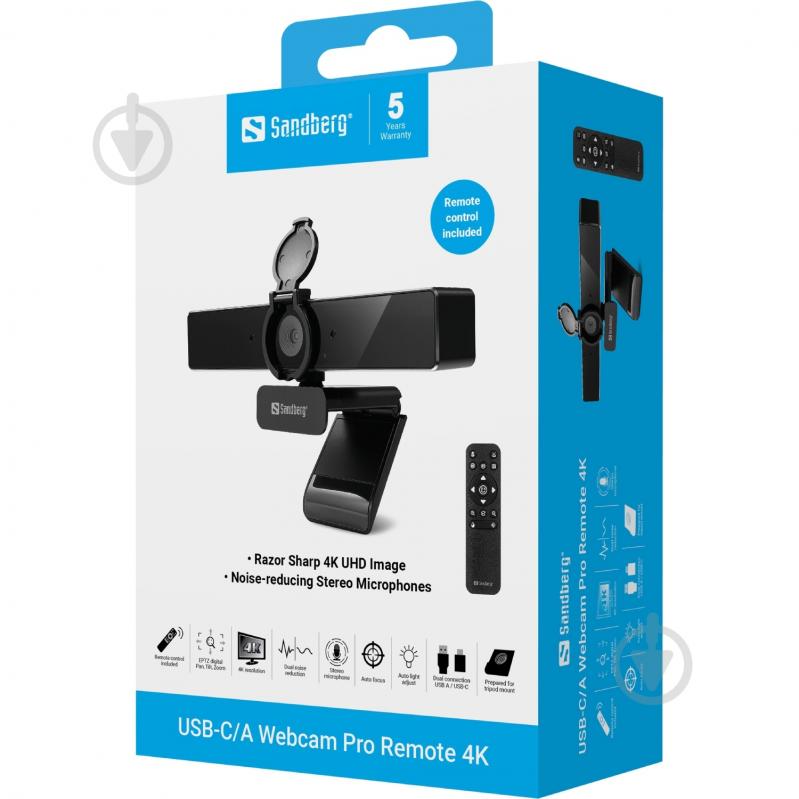 Веб-камера Sandberg 4K Webcam USB-A/USB-C (134-45) - фото 9 Веб-камера Sandberg 4K Webcam USB-A/USB-C (134-45) - фото 9