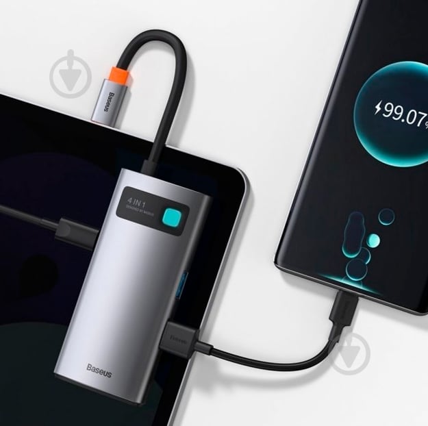 USB-хаб BASEUS Metal Gleam Series 4-in-1 Multifunctional Type-C HUB Docking Station Gray - фото 4 USB-хаб BASEUS Metal Gleam Series 4-in-1 Multifunctional Type-C HUB Docking Station Gray - фото 4