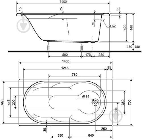 Ванна акриловая Kolo Laguna XWP0340000 70х140 см - фото 2